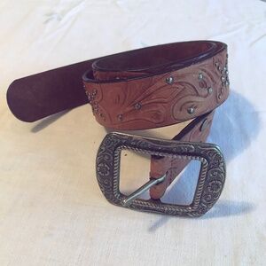 Fossil  leather tooled studs floral belt